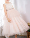 Pink Tulle Sleeveless Girls Princess Dresses Birthday Dress Children's Occasion Wear Party Dresses - dressblee