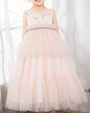 Pink Tulle Sleeveless Girls Princess Dresses Birthday Dress Children's Occasion Wear Party Dresses - dressblee