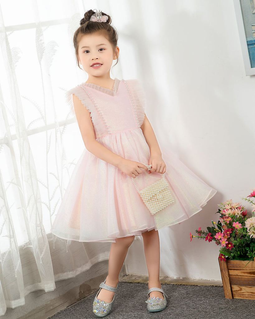 Fashion Pink Tulle Sleeveless Girls Princess Dresses Children's Occasion Wear Party Dresses Birthday Dress - dressblee