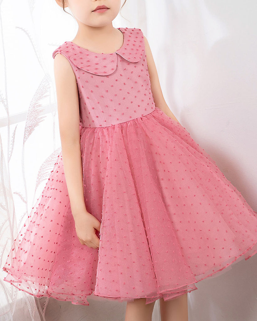 Fashion Pink Sleeveless Girls Princess Dresses Children's Occasion Wear Bow Tie Party Dresses - dressblee
