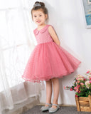 Fashion Pink Sleeveless Girls Princess Dresses Children's Occasion Wear Bow Tie Party Dresses - dressblee