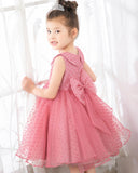 Fashion Pink Sleeveless Girls Princess Dresses Children's Occasion Wear Bow Tie Party Dresses - dressblee