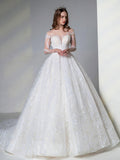 A classic Ball Gown with Sweetheart Neckline Sexy V-back Long See Through Sleeves - dressblee