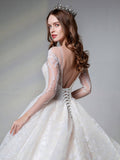 A classic Ball Gown with Sweetheart Neckline Sexy V-back Long See Through Sleeves - dressblee