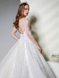 A classic Ball Gown with Sweetheart Neckline Sexy V-back Long See Through Sleeves - dressblee