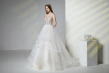 V-Neck A-line Gown with Beads Bodice, Sexy Open Back ,Dramatically Stunning Tiered Tulle Skirt - dressblee