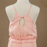 A-Line Long Chiffon Flower Girl Dress Jewel Flower Neck Spaghetti straps with Tiers - dressblee