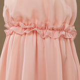 A-Line Long Chiffon Flower Girl Dress Jewel Flower Neck Spaghetti straps with Tiers - dressblee