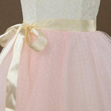 A-line Knee-length Flower Girl Dress Lace match Tulle Sleeveless Jewel Neck with Belt - dressblee