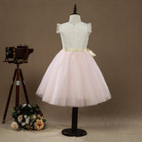 A-line Knee-length Flower Girl Dress Lace match Tulle Sleeveless Jewel Neck with Belt - dressblee