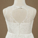 A-line Tea-length Lace Flower Girl Dress Jewel Neck Sleeveless - dressblee