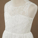 A-line Tea-length Lace Flower Girl Dress Jewel Neck Sleeveless - dressblee