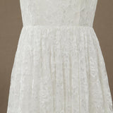 A-line Tea-length Lace Flower Girl Dress Jewel Neck Sleeveless - dressblee