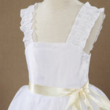 A-line Taffeta match Tulle Tea-length Flower Girl Dress Square Neck Straps Sleeveless - dressblee