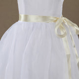 A-line Taffeta match Tulle Tea-length Flower Girl Dress Square Neck Straps Sleeveless - dressblee