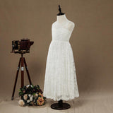 A-line Tea-length Lace Flower Girl Dress Jewel Neck Sleeveless - dressblee