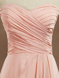 A-Line Floor Length Chiffon Bridesmaid Dress Sweetheart Strapless with Pleats - dressblee