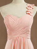 One Shoulder A-Line Floor Length Chiffon Bridesmaid Dress with Criss Cross Ruching Pleats