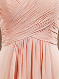 One Shoulder A-Line Floor Length Chiffon Bridesmaid Dress with Criss Cross Ruching Pleats