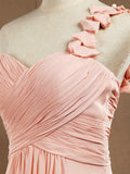 One Shoulder A-Line Floor Length Chiffon Bridesmaid Dress with Criss Cross Ruching Pleats