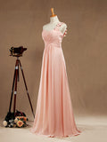 One Shoulder A-Line Floor Length Chiffon Bridesmaid Dress with Criss Cross Ruching Pleats