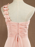 One Shoulder A-Line Floor Length Chiffon Bridesmaid Dress with Criss Cross Ruching Pleats
