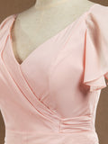 Sheath / Column V-neck Floor Length Chiffon Bridesmaid Dress Sleeves with Cascading Ruffles
