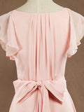Sheath / Column V-neck Floor Length Chiffon Bridesmaid Dress Sleeves with Cascading Ruffles