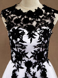 Knee Length A-Line Tulle Jewel Neck Prom Part Dress with Appliques - dressblee