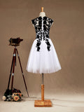 Knee Length A-Line Tulle Jewel Neck Prom Part Dress with Appliques - dressblee