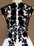 Knee Length A-Line Tulle Jewel Neck Prom Part Dress with Appliques - dressblee