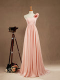Chiffon Long Bridesmaid Dress A-line One Flower Strap Sweetheart Neckline