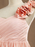 Chiffon Long Bridesmaid Dress A-line One Flower Strap Sweetheart Neckline