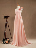 Chiffon Long Bridesmaid Dress A-line One Flower Strap Sweetheart Neckline