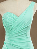 Sheath / Column One Shoulder FLoor Length Chiffon Bridesmaid Dress with Criss Cross Side Draping