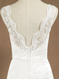 Mermaid / Trumpet V-neck Floor Length Lace Wedding Dress Sleeveless with Open V-back