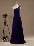 Sheath / Column One Shoulder Floor Length Chiffon match Lace Bridesmaid Dress with Side Draping