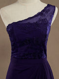 Sheath / Column One Shoulder Floor Length Chiffon match Lace Bridesmaid Dress with Side Draping