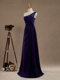 Sheath / Column One Shoulder Floor Length Chiffon match Lace Bridesmaid Dress with Side Draping