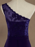 Sheath / Column One Shoulder Floor Length Chiffon match Lace Bridesmaid Dress with Side Draping