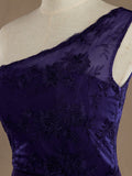 Sheath / Column One Shoulder Floor Length Chiffon match Lace Bridesmaid Dress with Side Draping