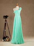 Sheath / Column One Shoulder Floor Length Chiffon Bridesmaid Dress with Flowers Crumple