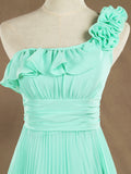 Sheath / Column One Shoulder Floor Length Chiffon Bridesmaid Dress with Flowers Crumple