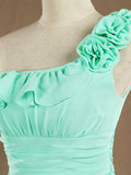 Sheath / Column One Shoulder Floor Length Chiffon Bridesmaid Dress with Flowers Crumple