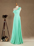 Sheath / Column One Shoulder Floor Length Chiffon Bridesmaid Dress with Flowers Crumple