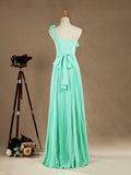 Sheath / Column One Shoulder Floor Length Chiffon Bridesmaid Dress with Flowers Crumple