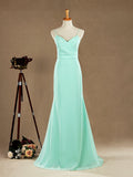 Mermaid / Trumpet Spaghetti Straps Floor Length Chiffon Bridesmaid Dress with Brush Train