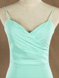 Mermaid / Trumpet Spaghetti Straps Floor Length Chiffon Bridesmaid Dress with Brush Train