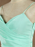 Mermaid / Trumpet Spaghetti Straps Floor Length Chiffon Bridesmaid Dress with Brush Train