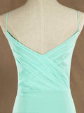 Mermaid / Trumpet Spaghetti Straps Floor Length Chiffon Bridesmaid Dress with Brush Train